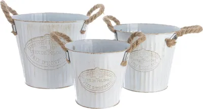 Image de Seaux Zinc Corde Set 3 Ensemble De 3 Seaux Décoratifs En Zinc Et Corde - Decoris