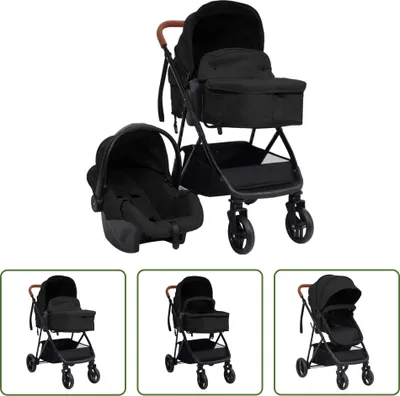 Produktbild von The Living Store 3-in-1 Kinderwagen Anthrazit und Schwarz Stahl