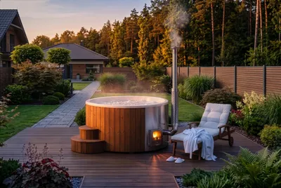 Produktbild von FinnTherm Badefass ScandiTub Classic Spa Thermoholz Ø200cm Weiß inkl. Ofen