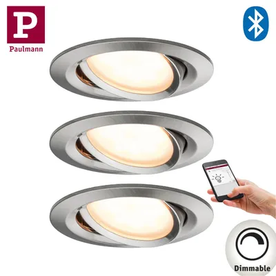 Produktbild von Paulmann Einbauleuchten SmartCoin Bluetooth Set WarmDim schwenkbar LED 3x6W 2700K 230/24V 51mm Eisen gebürstet/Alu