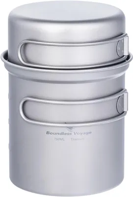 Produktbild von Camping Kochgeschirr Set, 300 ml und 750 ml, für Camping, Titan, klappbarer Griff