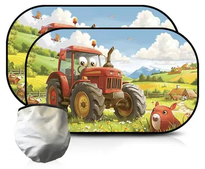 Image de Lot de 2 pare-soleil pour voiture pour bébés, protection UV pour les voitures d'enfants, pare-soleil pliables pour vitres de voiture pour enfants, pare-soleil pour vitres de voiture avec motif tracteur et protection UV pour bébés, 51 x 31 cm