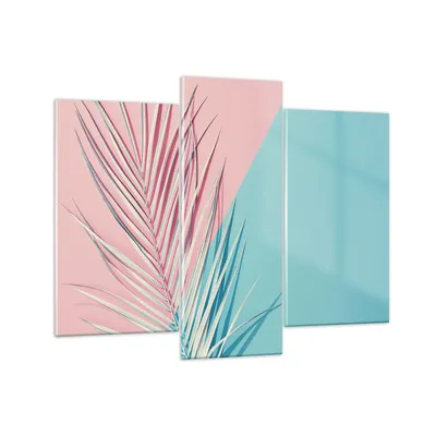 Produktbild von Bilder auf glas - 3 Teile - Blatt Rosa Türkis - 130x100cm - Glasbilder - Wandbilder - Bilder - zum Aufhängen bereit - Wanddekoration aus Glas - Glas Bilder - Wandbild auf Glas - GCB130x100-4421