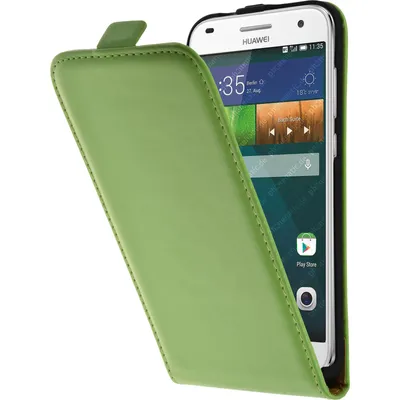 Produktbild von PhoneNatic Kunst-Lederhülle kompatibel mit Huawei Ascend G7 - Flip-Case grün + 2 Schutzfolien