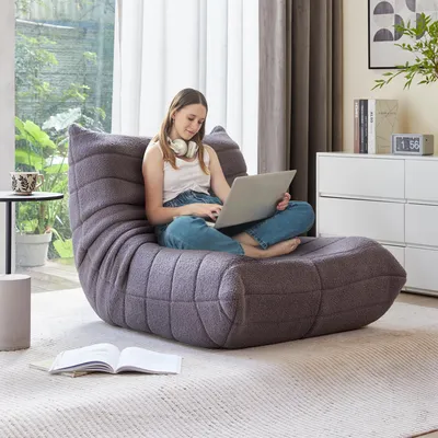 Produktbild von STILVORA Indoor-Sitzsack Schlafsofas Lazy Sofa mit Rückenlehne, faltbarer Einzelsofa mit Hochelastischer Schwammrahmen， Teddysamt, Orange