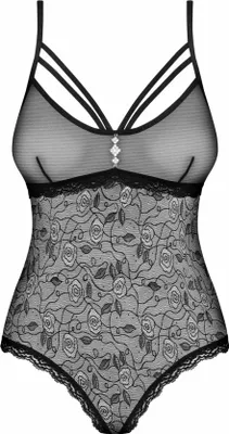 Productafbeelding van Obsessive 818-TED-1 S/M, dames, zwart, transparant, met baleinen, maat S/M, romantisch, bloemenprint