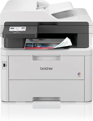 A white Brother MFC-L3760CDW multifunction printer is shown from the front.