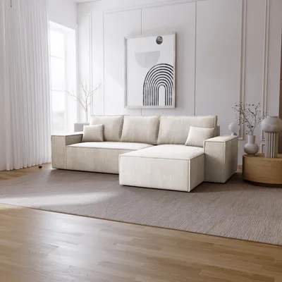 Produktbild von Ecksofa mit Schlaffunktion Bergamo L - Sofa 275 cm mit Bettkasten - Rechts, Ecksofa L-Form, Schlafsofa, Cordstoff Beige (Poso 105)