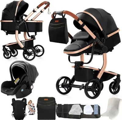 Image de Poussette, modèle 3-en-1, compacte pour faciliter le transport, couleur noire (X518)