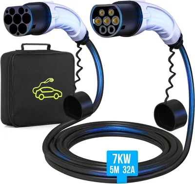 Image de Câble de recharge pour véhicule électrique, type 2, 5 mètres, 7 kW, 32 A, monophasé, avec sac de rangement