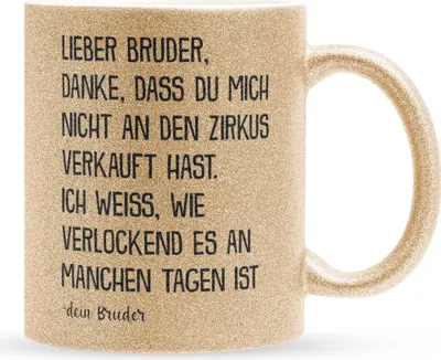 Produktbild von 22Feels Glitzertasse Gold Bruder Geschenk von Bruder Jungs Geburtstag Weihnachten Geschwister Männer Haferl Teenager Bruderherz Geschenkidee Bürotasse