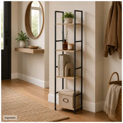 Produktbild von Schmales Standregal mit 4 Ablagen aus Stahl und MDF