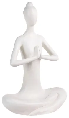 Produktbild von BELIANI Gartenfigur Weiß MgO 60 cm Hoch Steinoptik Frauenform Indoor & Outdoor Dekofigur Skulptur Gartendeko Frauenfigur Meditation Sitzend