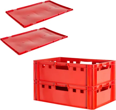 Produktbild von Fleischkiste E2 mit Deckeln Fleischkiste Rot Fleischerkiste Fleischkisten Kiste Fleischkiste Eurobox Lebensmittelecht 60 x 40 Metzgerkiste Auswahl Kingpower, Anzahl:2