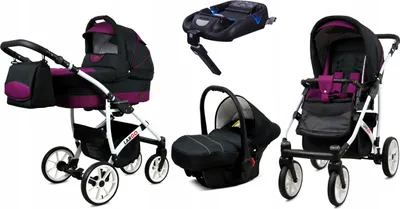 Produktbild von BabyLux® Largo | 4in1 Kinderwagen Set | Black Purple | Kombikinderwagen | Kinderwagenset | Isofi