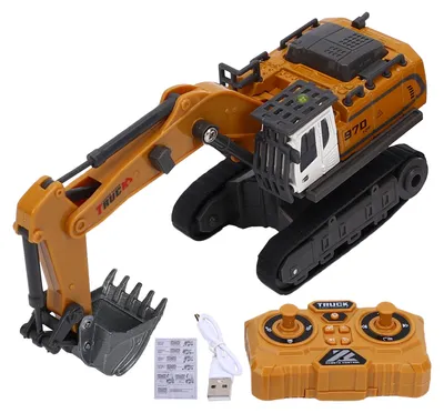 Produktbild von Mini-RC-Bagger, Maßstab 1:64, ferngesteuertes Fahrzeug aus Aluminiumlegierung mit 2,4-GHz-Empfänger, per App steuerbares Baggermodell mit Licht und Musik