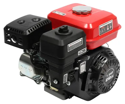 Obrázek produktu pro Benzínový motor – 212 cm³, čtyřtaktní – výkon 7,5 k – vzduchem chlazený – otáčky 3600 ot./min – startování lanem – max. 4 kW – nádrž 3,6 l – černá/červená