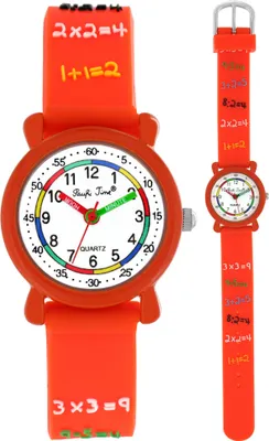 Produktbild von Pacific Time Kinder Armbanduhr Jungen Mädchen Lernuhr Zahlen 1x1 Einschulung orange 20693