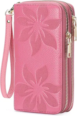 Produktbild von Große Damen Geldbörse mit RFID, Leder Portemonnaie mit Doppelreißverschluss, 16 Kartenfächern, Münzfach & Handschlaufe – geräumige Brieftasche Damen