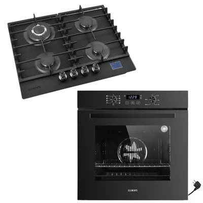 Produktbild von KB ELEMENTS Sparset, Einbauherd Set, Herdset, Gaskochfeld 4 Flammig 60 cm, Einbaubackofen 60cm, 9 x Funktionen, AQUA CLEAN, ELK75EV1/60GH1
