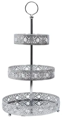 Produktbild von Etagere 3 Schichten - Silber - Metall - D25 x H46 cm - Hoher Tee - Kuchen - Dekorativ - Servierplatt