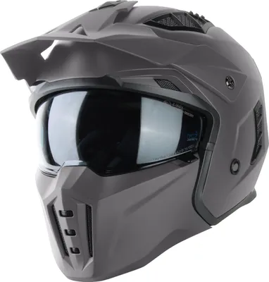 Produktbild von VINZ Kioto Jethelm / Streetfighter helm | ECE 22.06 zugelassen | Rollerhelm mit Sonnenvisier / Sonnenblende | Jet Helm Mit abnehmbarem Kinnschutz - Titanium | XL (60 cm)