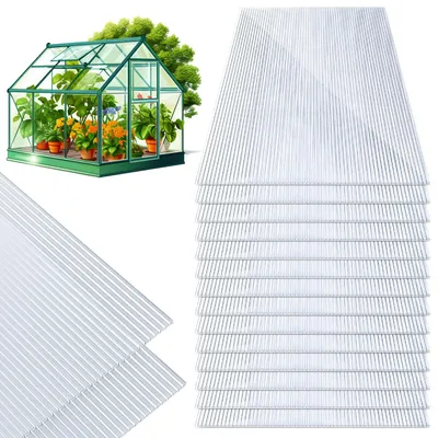 Obrázek produktu pro 15 kusů polykarbonátových dutinkových desek, tloušťka 8 mm, průhledné, s dutinkovými žebry, odolné proti UV záření, vhodné pro skleníky a přístřešky