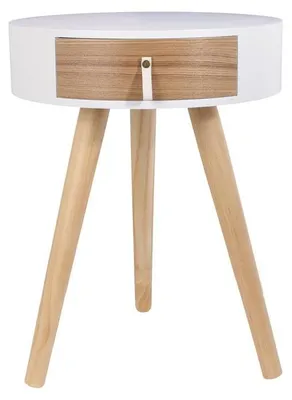 Image de Lot de 2 tables de chevet ronde en bois avec tiroir - Nora - D 34,5 x 47 cm - Blanc