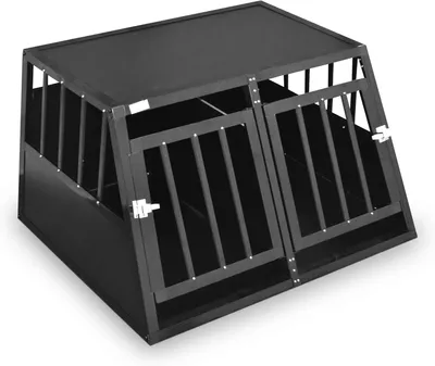 Produktbild von Hundetransportbox Alu Hundebox Reisebox Autobox Gittertür abschließbar Aluminium Transportbox für Hunde Tiertransportbox (Schwarz, (XXL) cm)
