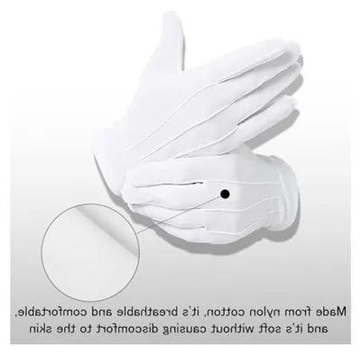 Produktbild von 3 Paar Weiße Handschuhe für Damen und Herren, Nylon-Baumwollhandschuhe mit 3 Rippen, Weiße Handschuhe für formelle Anlässe
