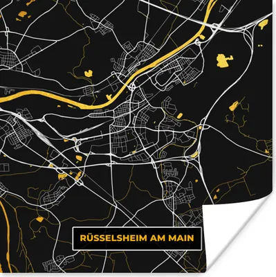 Produktbild von MuchoWow® Poster Gold - Deutschland - Karte - Stadtplan - Rüsselsheim am Main 50x50 cm - Wohnzimmerdekoration