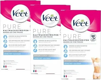 Produktbild von Veet Kaltwachsstreifen Bikini & Achseln sensible Haut 3 x 16 Stück