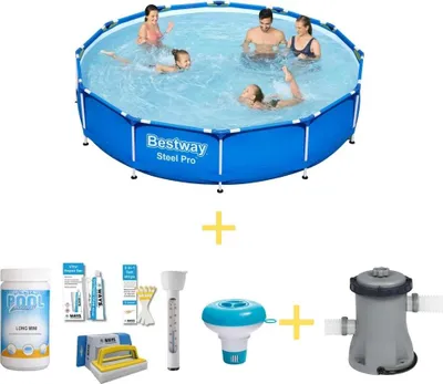Zdjęcie produktu dla Basen Bestway - Steel Pro - 366 x 76 cm - w zestawie z zestawem konserwacyjnym WAYS i pompą filtrującą