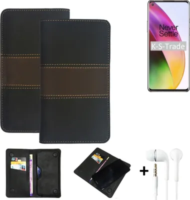 Produktbild von K-S-Trade Handyhülle + Kopfhörer kompatibel mit OnePlus 8 Schutzhülle Walletcase Bookstyle Tasche Schutz Case Hülle Wallet Cover Kunstleder