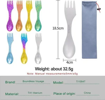 Obrázek produktu pro Titanová lžíce, vidlička a nůž v kombinaci – multifunkční příbor "spork", ultralehký, červený – ideální pro outdoorové aktivity, cestování, kempování a pikniky