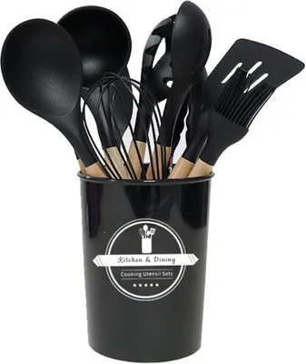 Produktbild von Kochbesteck-Set 12-teiliges Silikon-Küchenutensilien-Set, Schwarz, Antihaftbeschichtet
