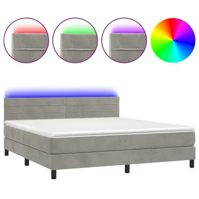 Zdjęcie produktu dla Łóżko Kontynentalne Z Materacem I Led, Szare 180X200Cm, Aksamit Lumarko!