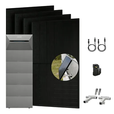 Produktbild von Anker SOLIX Solarbank 3 E2700 Pro mit 5x BP2700 Erweiterungsakku und 4x 500W Solarmodule & Smarter Zähler, 4x Balkon-Halterung Silber (0% MwSt)