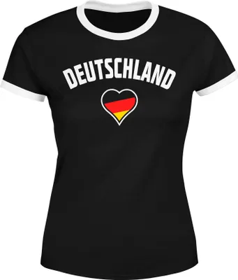 Produktbild von Damen WM-Shirt Deutschland Herz 2018 Retro Trikot-Look Moonworks®  schwarz-weiß S