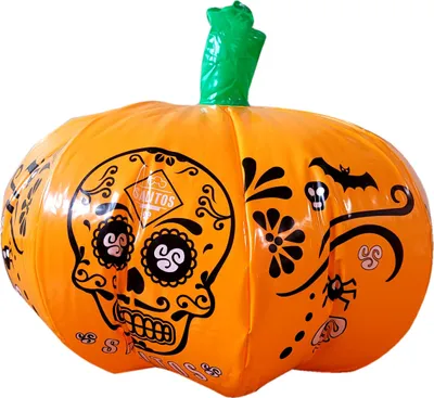 Produktbild von 2 x Salitos Halloween Kürbis aufblasbar Gartendecko in Orange mit Totenkopf Skullhead