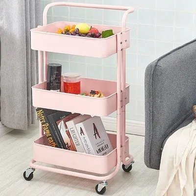 Image de Chariot de cuisine à roulettes – réglable en hauteur – en bois – pour la cuisine – peu encombrant