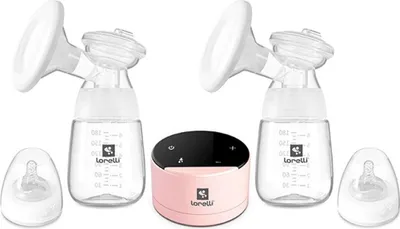 Immagine prodotto di Tiralatte elettrico doppio Lorelli Daily Comfort display LCD con due bottiglie rosa