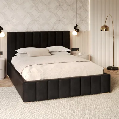 Produktbild von FDM Bett DENTON Trinity 180x200 cm Polsterbett mit Lattenrost aus Metall Bettkasten Stauraumbett Samt schwarz