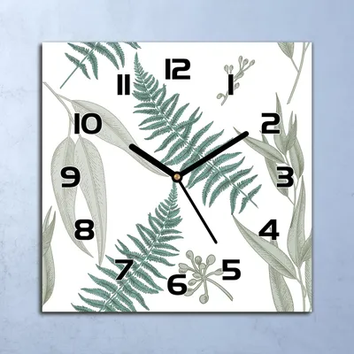 Produktbild von Wanduhr Echt-Glas-Küchenuhr  Farn Blätter Quarz Lautlos 30x30 Deko Bilder