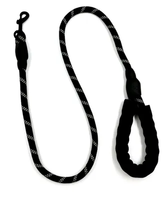 Produktbild von Hundeleine 1,5 m, Reflektierend für Mittel- und Großhunde, Verstellbare Trainingsleine mit Gepolstertem Griff, Schwarz mit Reflektierenden Streifen