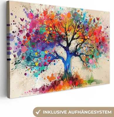 Produktbild von Leinwand Bilder 120x80 cm - Lebensbaum - Natur - Farbenfroh - Baum, Bilder, Wanddeko Wohnzimmer