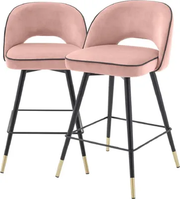 Produktbild von Casa Padrino Luxus Barstuhl Set Rosa / Schwarz / Messingfarben 51 x 52 x H. 103 cm - Barstühle mit drehbarer Sitzfläche und edlem Samtsoff - Luxus Bar Möbel