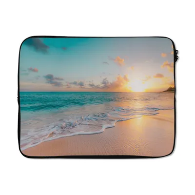 Produktbild von MuchoWow® Laptop Hülle 17 Zoll Laptoptasche Sonnenuntergang - Strand - Meer - Sommer - Blau - Zipper - Schutzabdeckung