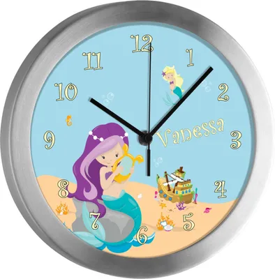 Produktbild von Kinderzimmer Funkwanduhr, Funkuhr Wanduhr Kinder, Meerjungfrau 25 cm