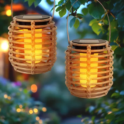 Immagine prodotto di Mini luce solare in rattan 11 x 10 cm - set di 2 - piccola lanterna LED da appendere o da tenere in piedi